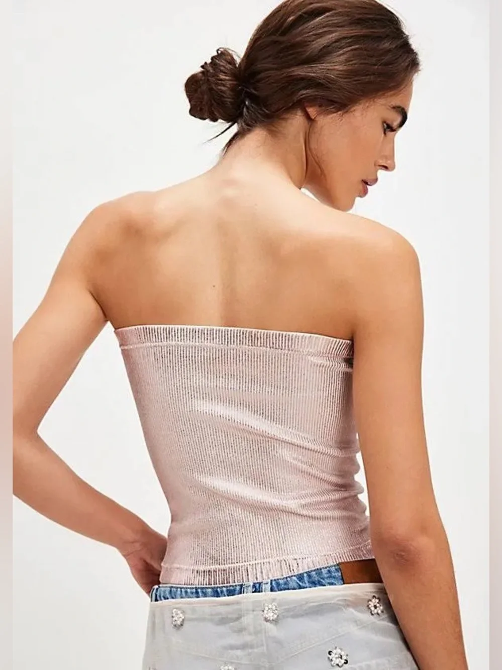 *NWT* Intimately Free People Women’s Pink Foil Carrie Tube Top, Size Medium - Picture 3 of 9